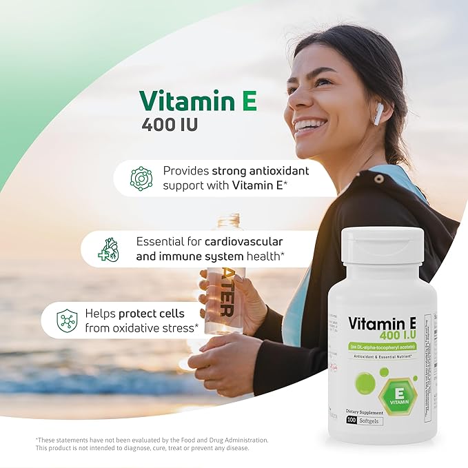 Vitamin E 400 IU Softgels – 180mg Vitamin E (as DL-Alpha-tocopheryl Acetate) – Antioxidant Support, Skin & Hair Health, 100 Softgels – Vitamin E Complex Formula - Gluten-Free