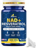NAD+ Supplement with 500mg NR, Resveratrol, CoQ10, PQQ- 5-in-1 NAD Formula |NMN Supplement Alternative|NAD Resveratrol Support Cellular Energy & Healthy Aging-Made in USA-60 Capsules