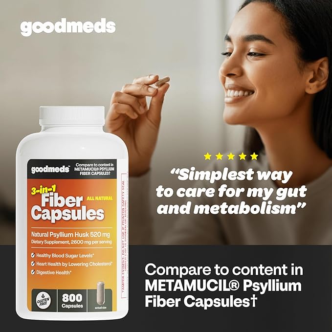 Psyllium Husk Fiber 520mg Capsules Supplement Soluble Dietary Colon Support for Women and Men, Restore Digestive Regularity and Balance (800 Count)