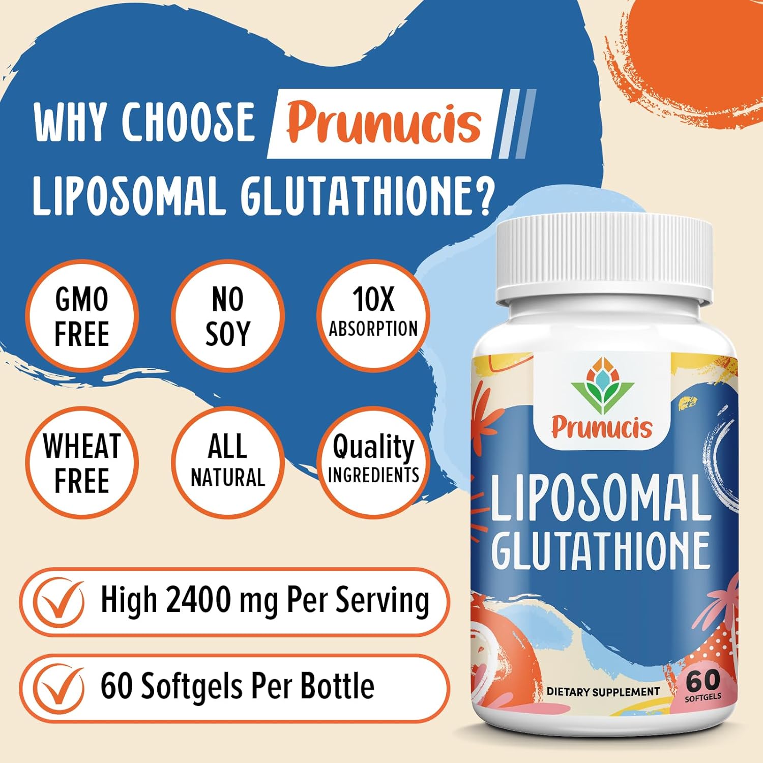 2400MG Liposomal Glutathione, with Vitamin C, Milk Thistle & Alpha-Lipoic Acid, Master Antioxidants, Pure Reduced L-Glutathione - Immune System, Cell Repair, Energy, High Absorption, 60 Softgels