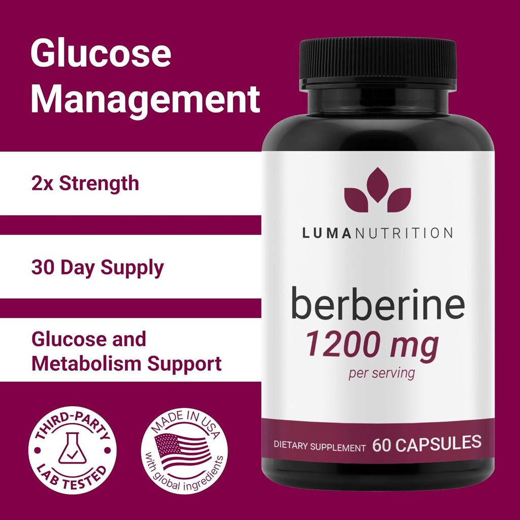 Luma Nutrition Berberine Supplement - Berberine HCL 1200mg Per Serving - Vegan, Gluten Free, Non-GMO - 60 Capsules