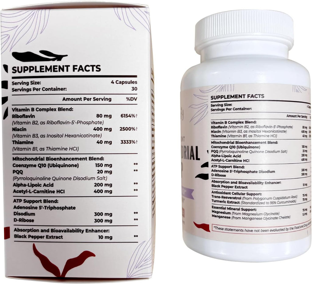 2326 MG Mitochondrial Supplements with ATP, Vitamins, CoQ10 & PQQ, More Effective Than Creatine HMB & Nitric Oxide, Energy, Endurance, Strength, Recovery & Muscle, Organic, 240 Capsules