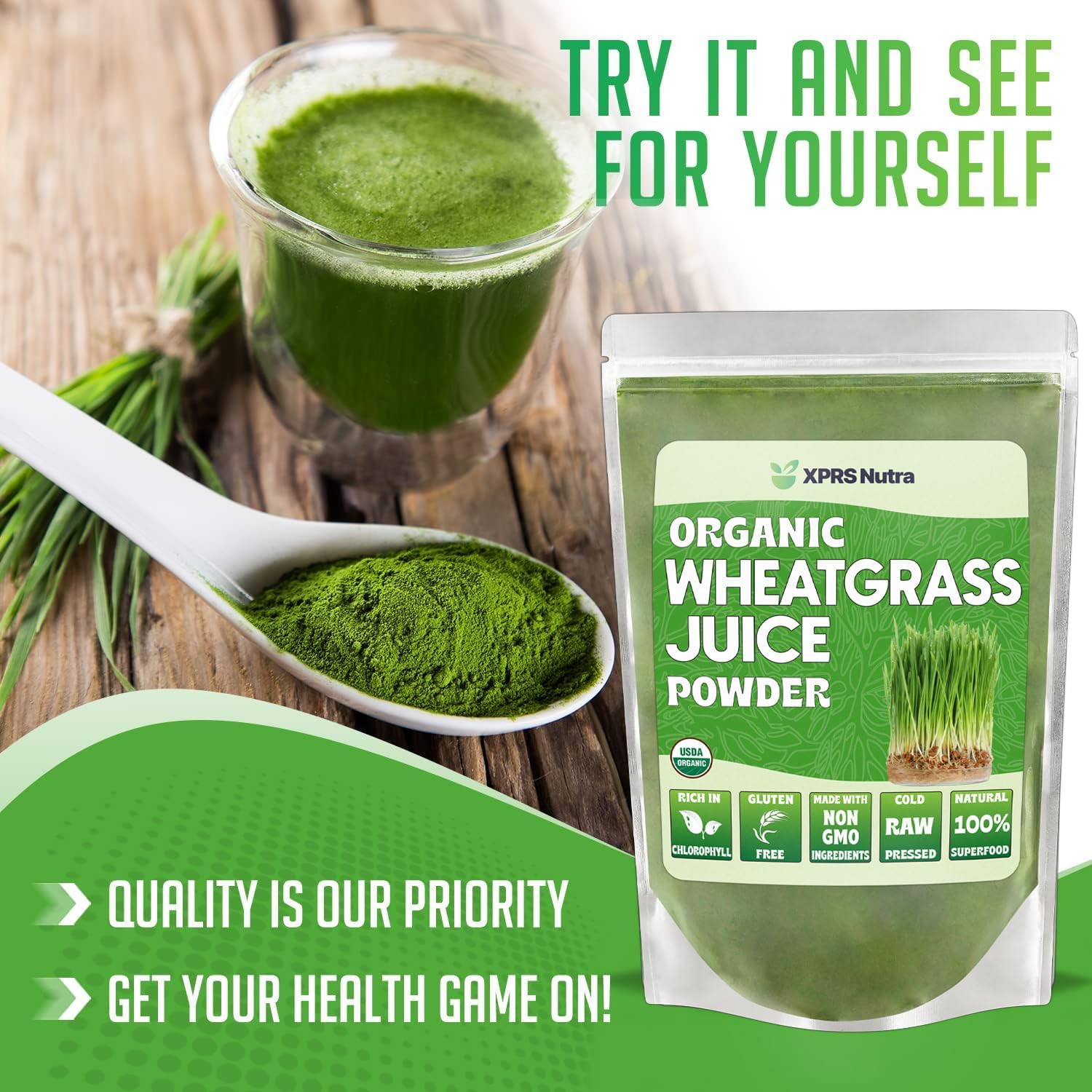 XPRS Nutra Organic Wheatgrass Juice Powder - Sustainably Grown - Instant Wheat Grass Juice Powder Made from Concentrated Juice - More Potent Than Organic Wheatgrass Powder - 4 Ounce