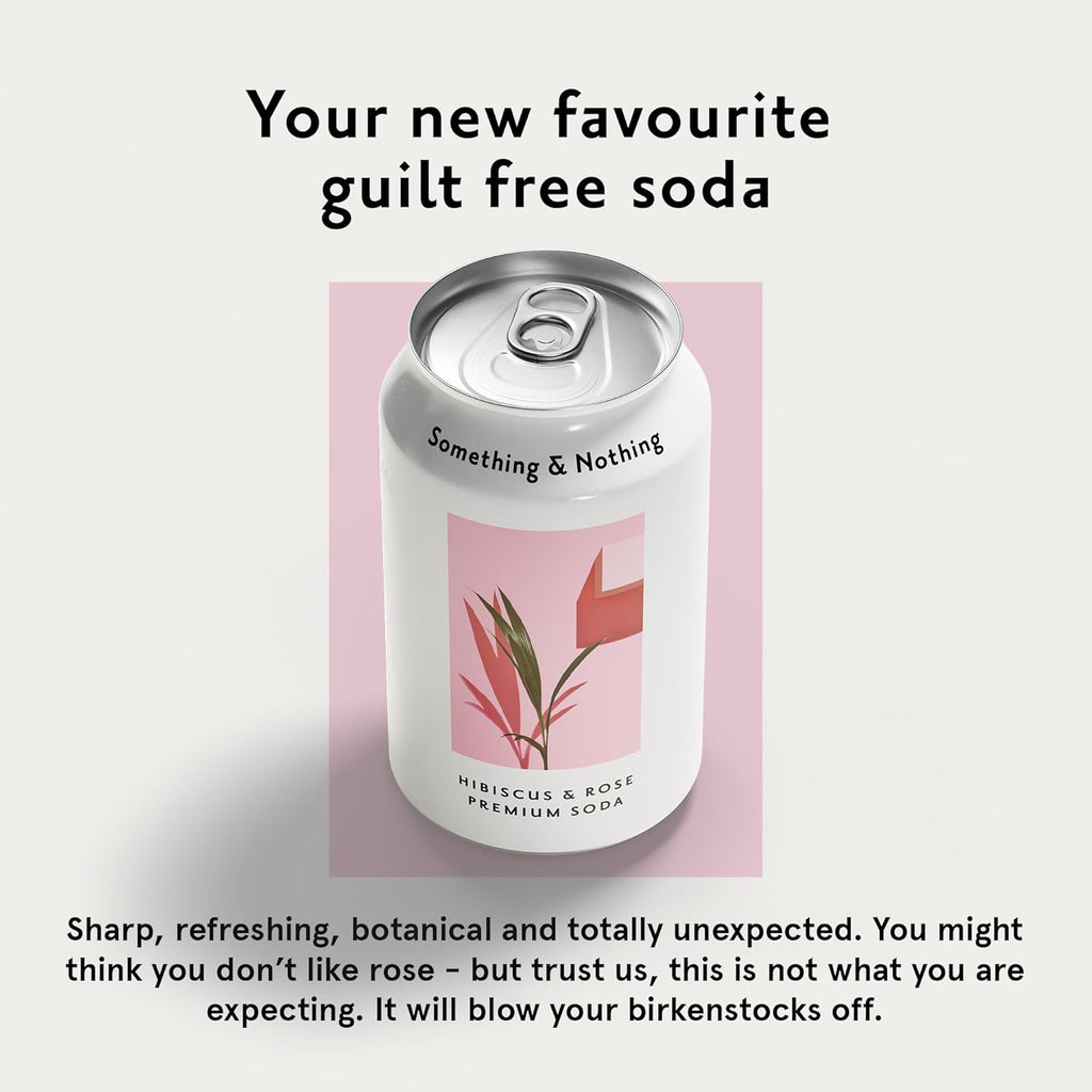 Something & Nothing Hibiscus & Rose Flavoured Sparkling Water | Lightly Carbonated, Full Flavoured with Added Grape & Lemon Juice | Vegan & Low Calorie Soda | 12 Fl Oz Cans (Pack of 12)