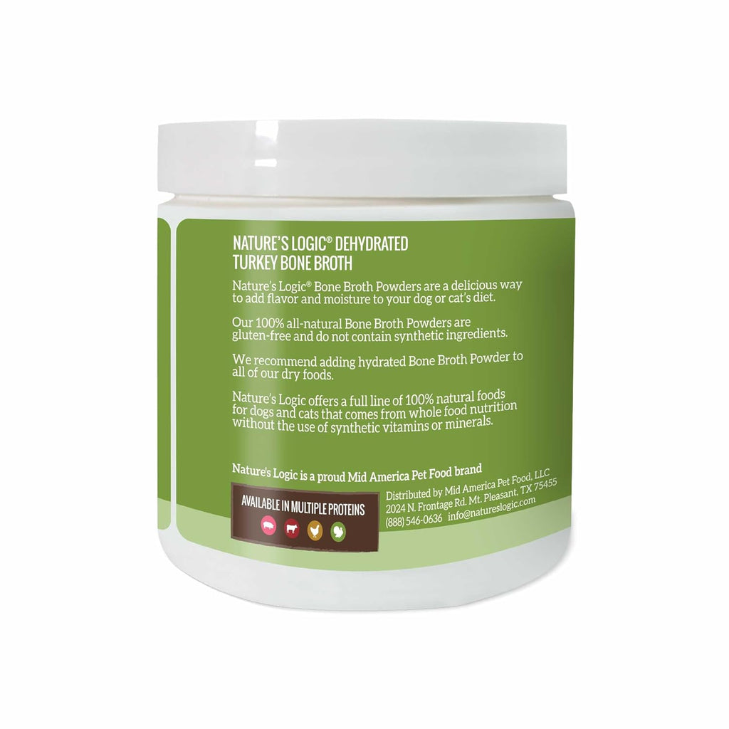 Nature's Logic Dehydrated Bone Broth Powder - 100% Natural Dog & Cat Topper - Rich in Glucosamine & Chondroitin - Boosts Immune System - Gluten-Free, No Synthetic Ingredients - Turkey, 6oz