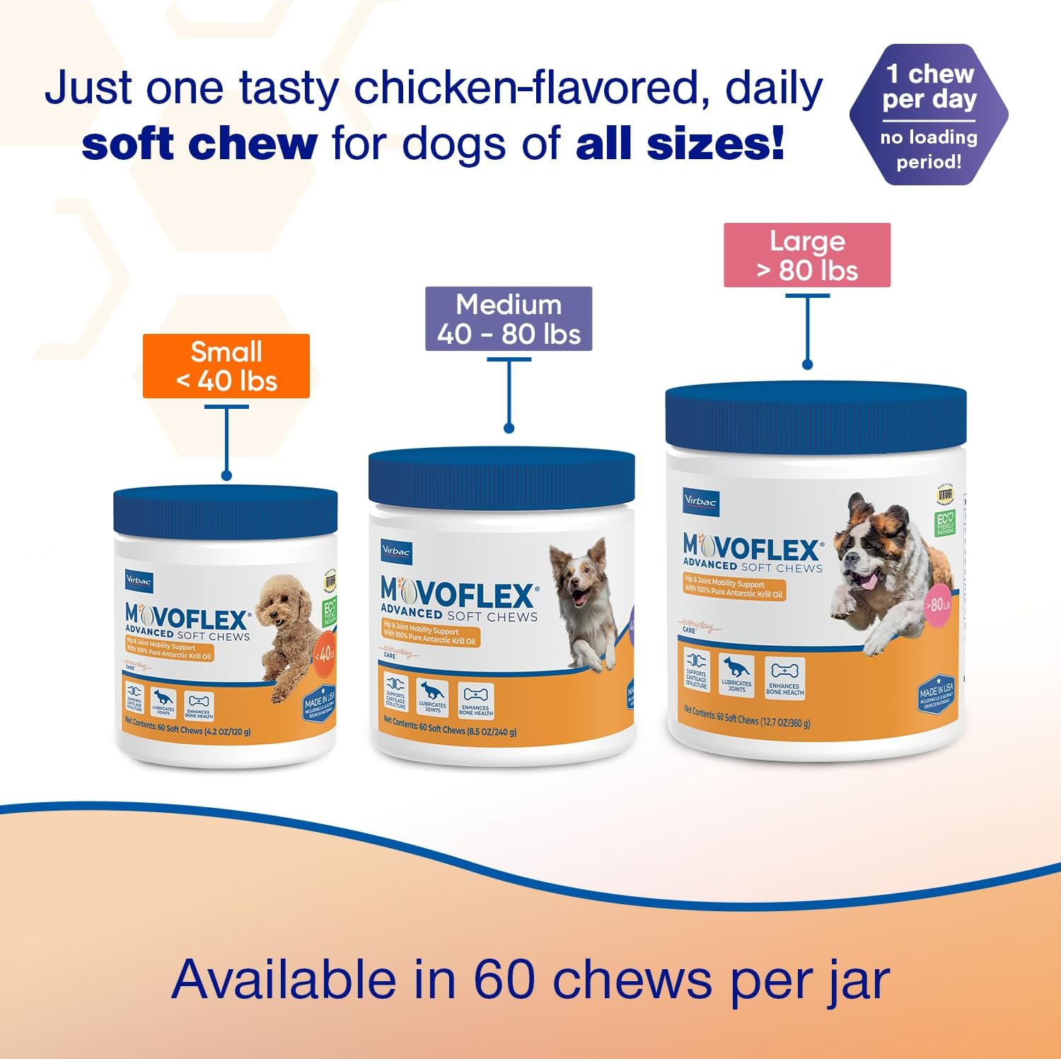 MOVOFLEX Advanced Soft Chews Hip and Joint Support Supplement for Large Dogs 120 Count by Virbac