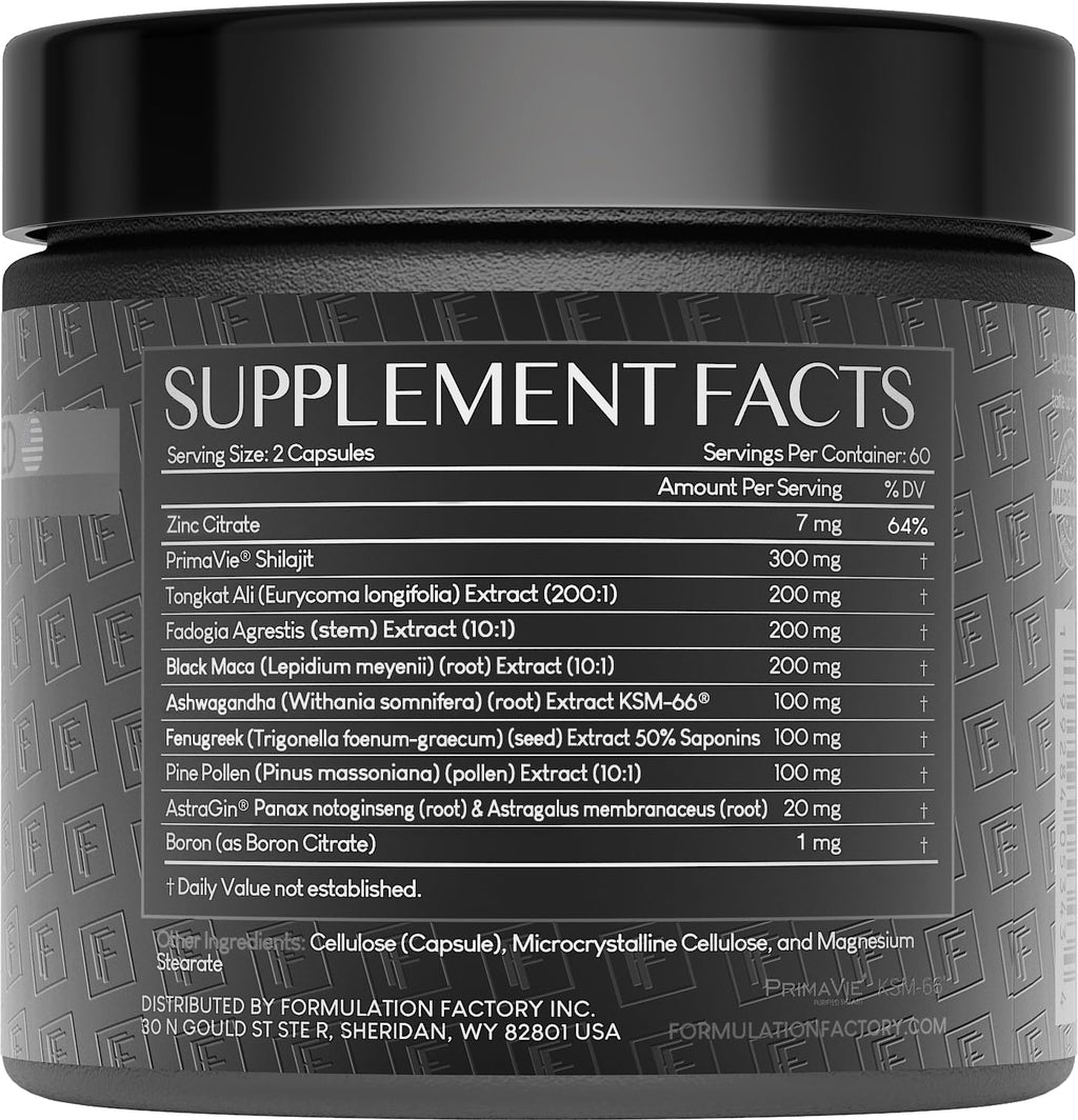 Formulation Factory Self Obsessed MAXXED 10-in-1 Men’s Vitality Supplement with Shilajit, Tongkat Ali, Ashwagandha, Maca, Fadogia, Fenugreek, Zinc, Boron & AstraGin® – 4 Month (Pack of 2)