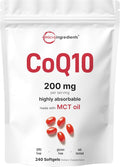 Micro Ingredients CoQ10 200mg Per Serving | 240 Softgels with Coconut MCT Oil | High Absorption Coenzyme Q10 as Ubiquinone | Antioxidant Support for Heart & Energy Health | Non-GMO