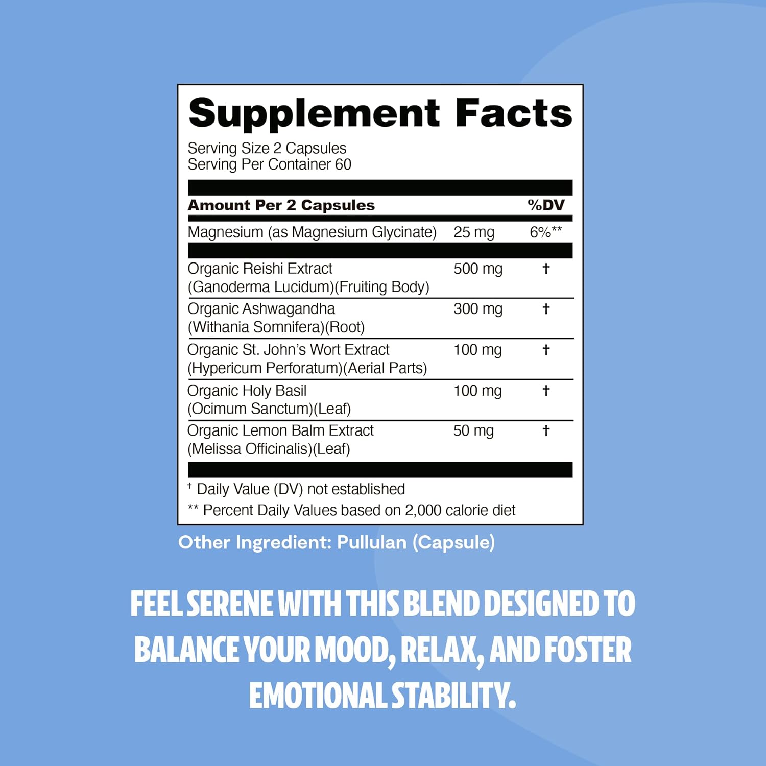 FreshCap Calm for Adults - Calm w/Reishi, Ashwagandha, St. John’s Wort, Lemon Balm, Magnesium - Balance, Relaxation & Emotional Stability -Ayurveda Daily Mushroom Supplement, Vegan - 60 Count