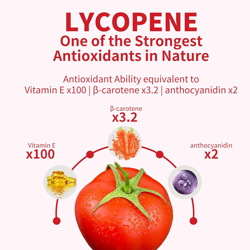 Lycopene Supplement 100mg, Natural Tomato Extract with Reishi Mushroom 200mg, Mushroom Capsule for Immune Health, Gluten-Free, Non-GMO, Vegan, 60 Rapid Release Capsules