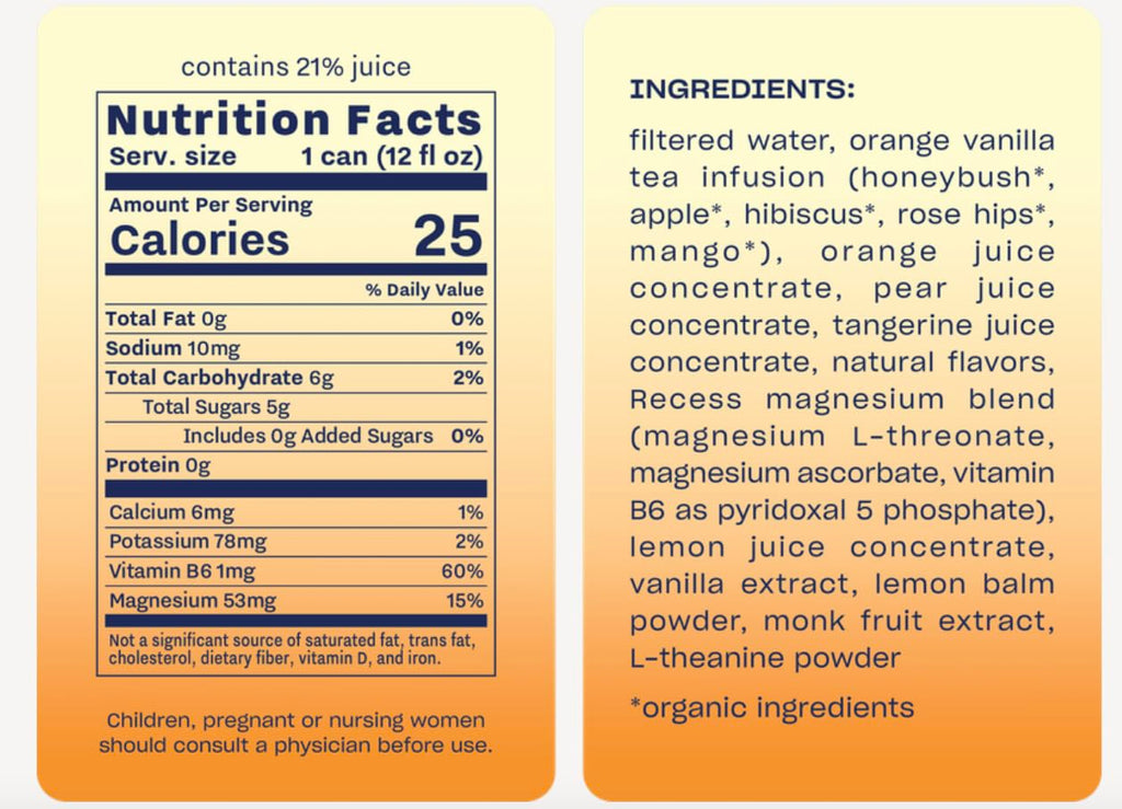 Recess Mood Magnesium Supplement Drink Calming Beverage, 12 Ounce (Orange Vanilla, 12 Pack)