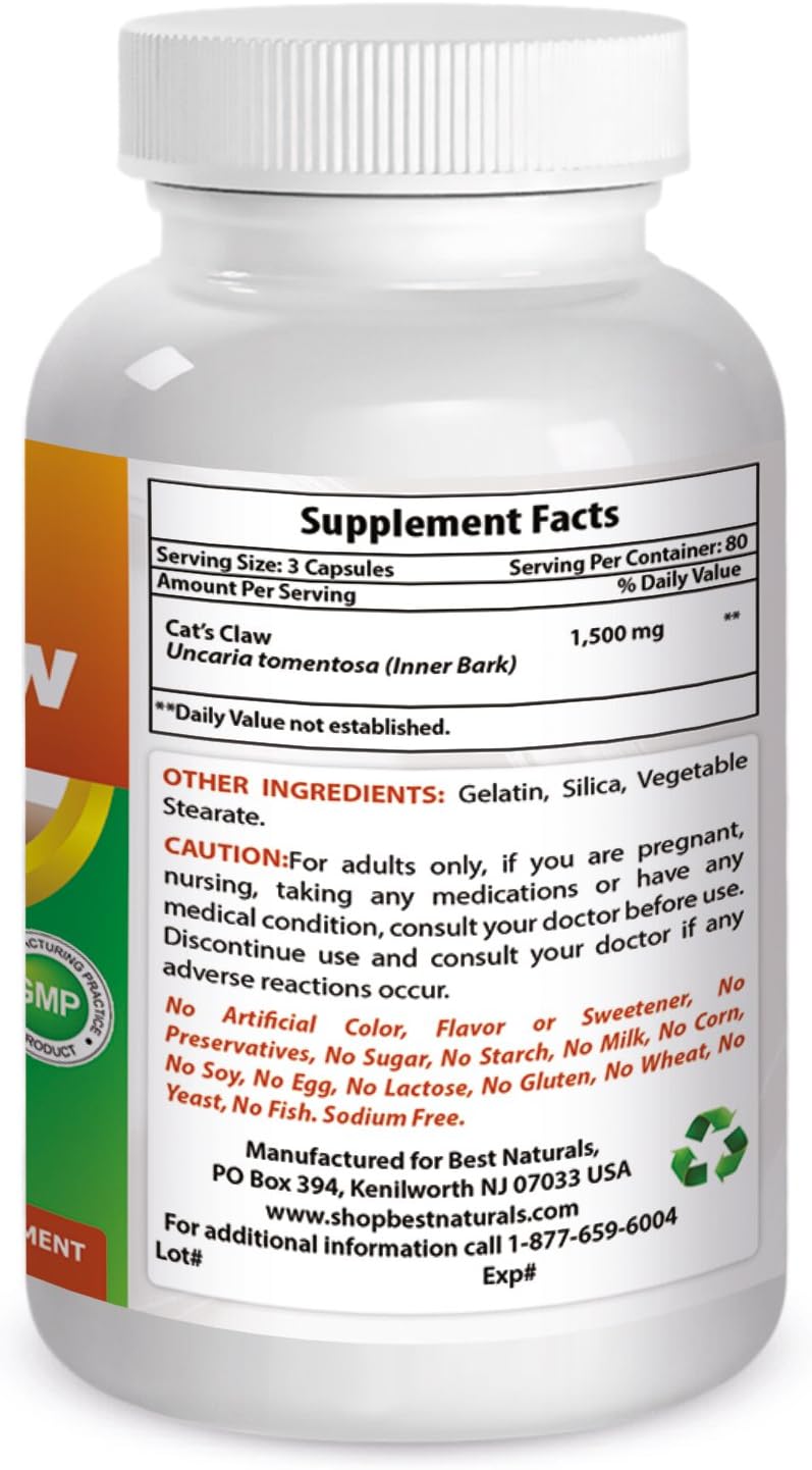 Best Naturals Cat's Claw Capsule, 500 mg, 240 Count