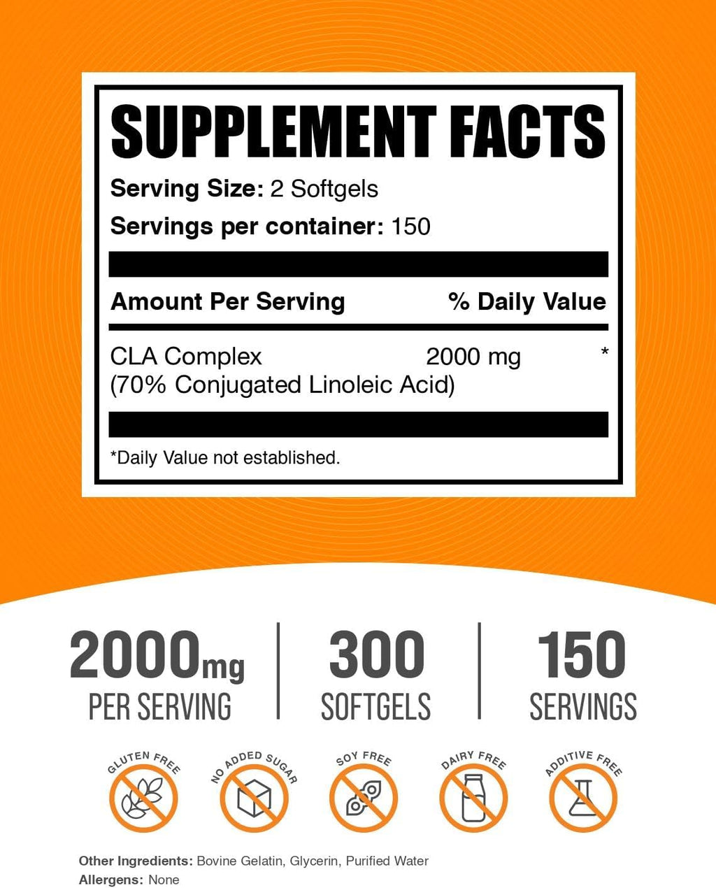 BulkSupplements.com Conjugated Linoleic Acid Softgels - CLA Supplements, CLA 2000mg, CLA Safflower Capsules, CLA Pills - 2 CLA Softgels per Serving, 150-Day Supply, 300 Softgels
