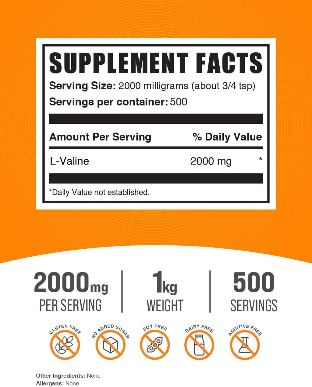 BulkSupplements.com L-Valine Powder - Valine Supplement, BCAA Supplement, Amino Acid Powder - Unflavored & Gluten Free, 2g per Serving, 1kg (2.2 lbs) (Pack of 1)