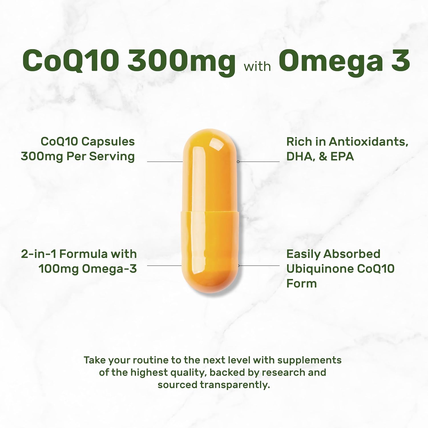 DEAL SUPPLEMENT CoQ10 300mg with Omega 3 100mg, 240 Capsules | Bioavailable Coenzyme Q10 Formula | Supports Heart, Energy & Brain Health | Antioxidant Support | Non-GMO