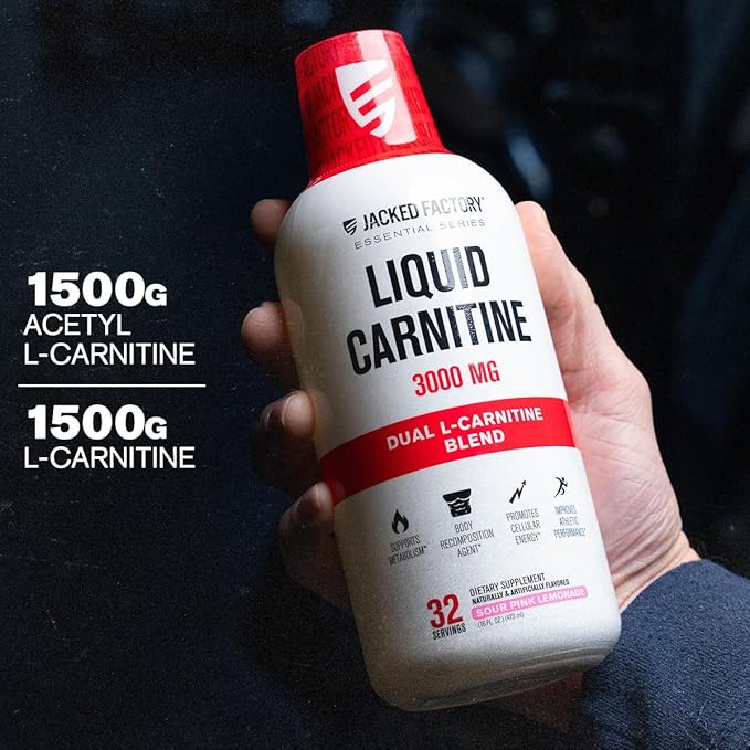 Jacked Factory Liquid L-Carnitine 3000 L Carnitine Supplement for Men & Women - Supports Metabolism, Body Recomposition, Cellular Energy & Athletic Performance - 32 Servings, Sour Pink Lemonade