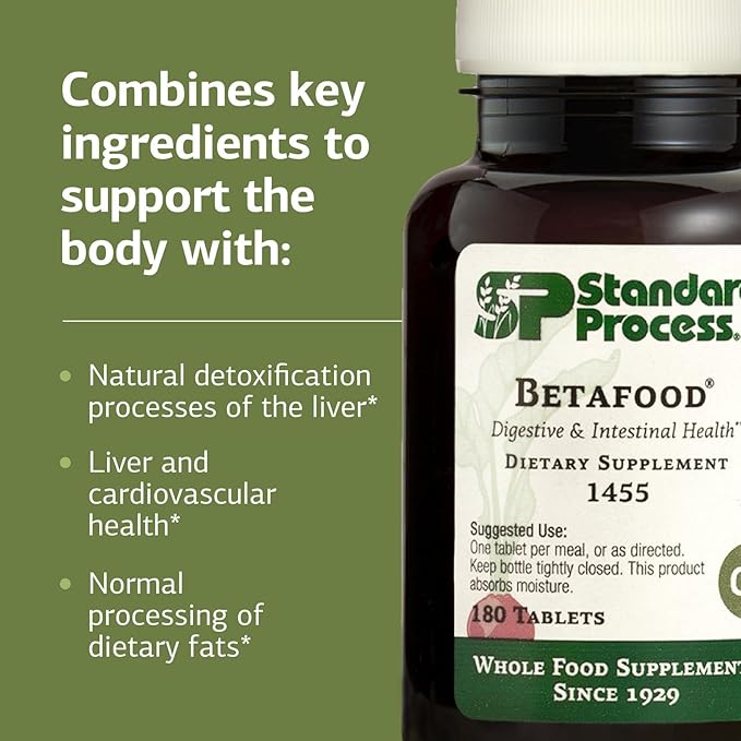 Standard Process Betafood Digestive & Intestinal Health Dietary Supplement - Vegan, Gluten-Free, Non-Dairy & Non-Soy - Dietary & Liver Care - 180 Tablets