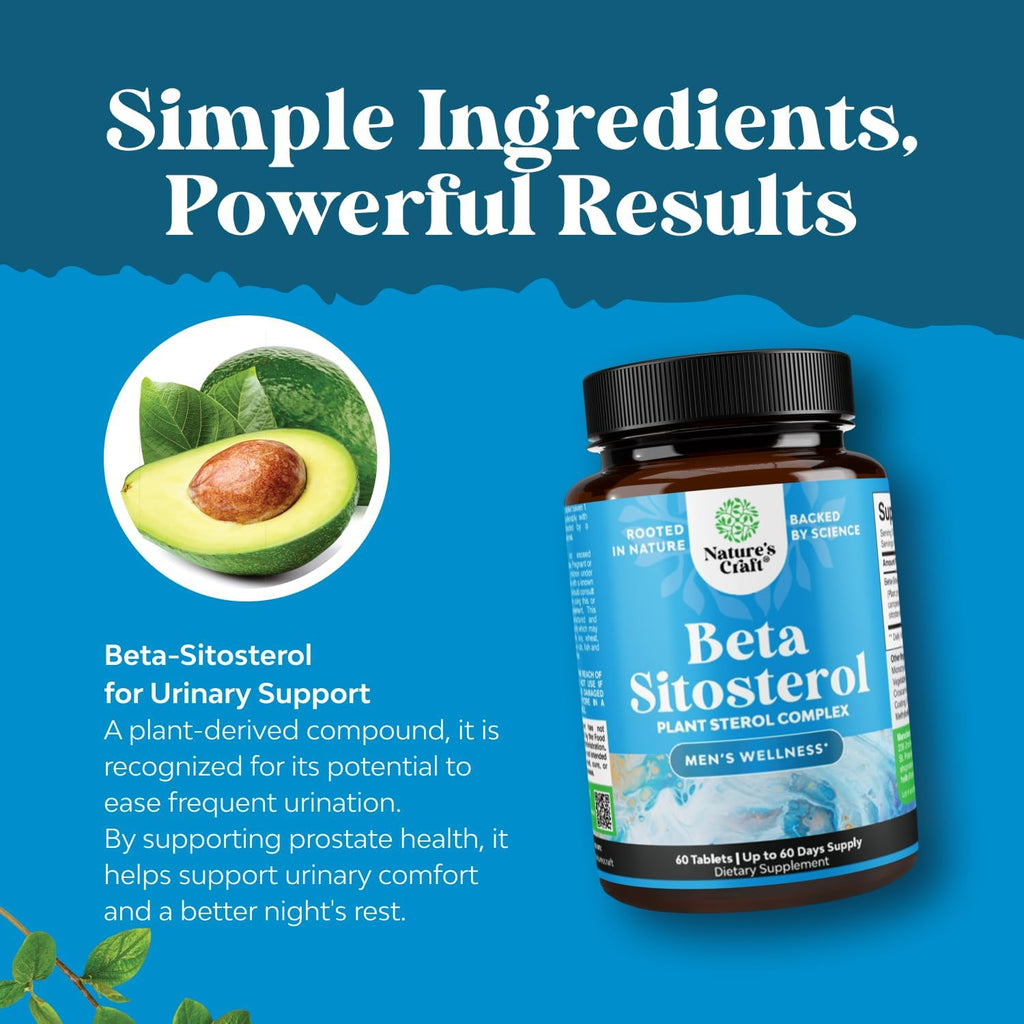 Natures Craft Plant Sterols Complex with Beta Sitosterol - 500mg Beta-Sitosterol Sterols and Stanols Supplement for Prostate Support - Prostate Health Supplement for Men - 60 Tablets