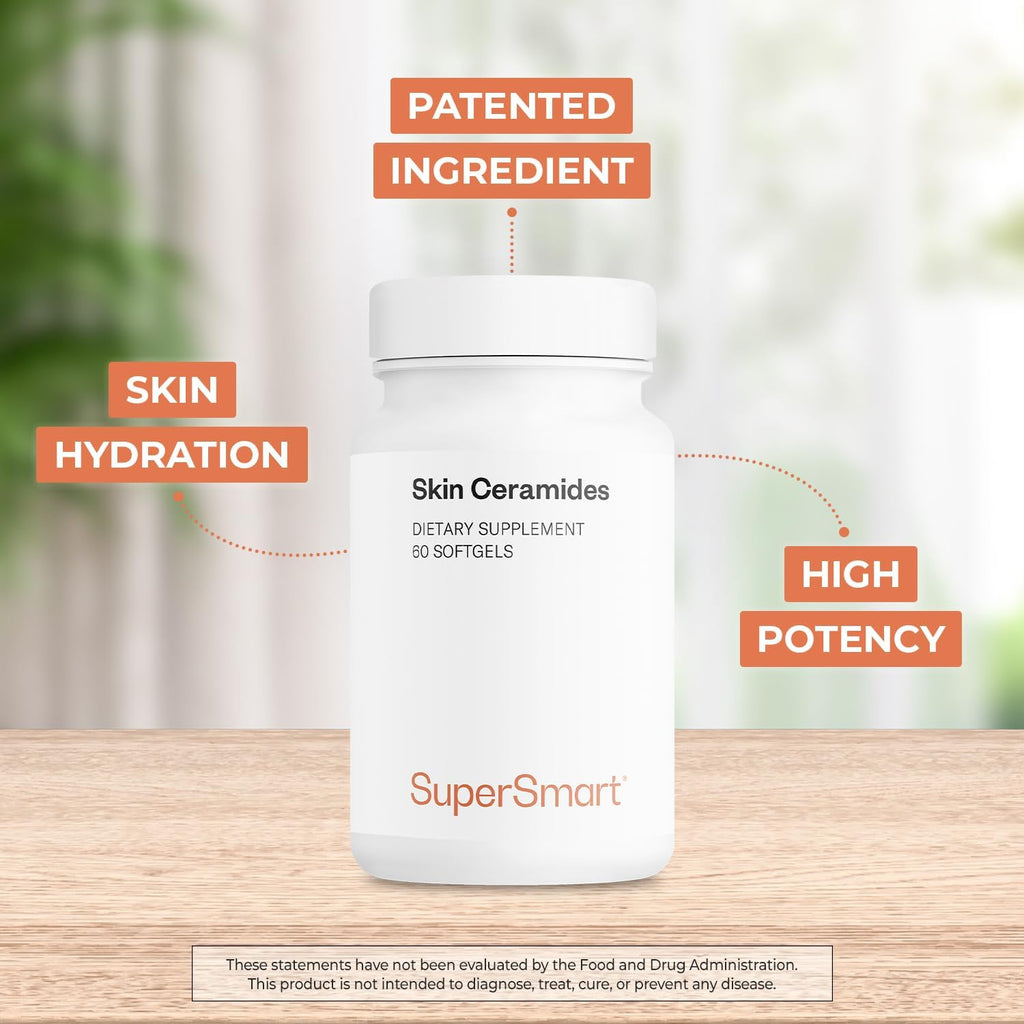 Supersmart - Skin Ceramides - with Zinc - Powerful Skin Hydration, Protection & Care Supplement | Non-GMO - 60 Softgels