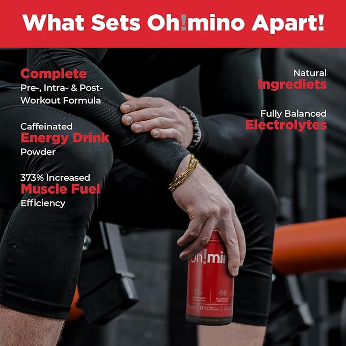 Oh!mino Essential Amino Acids Supplement, Caffeinated Capsules, All 9 EAAs, BCAAs, The Perfect Amino for Workouts, Amino Energy, and to Build Muscle, and Recover Faster