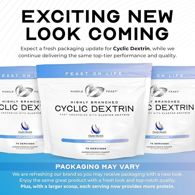 Muscle Feast Highly Branched Cyclic Dextrin Powder, Carbohydrate Powder Supplement, Pre-Workout, Intra Workout, Post-Workout Carbs - HBCD Supports Endurance, Energy, & Recovery - Unflavored, 5lbs