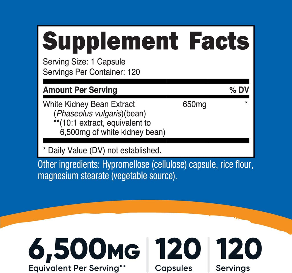 Nutricost White Kidney Beans Capsules 6,500mg Equivalent, 120 Capsules - Vegetarian Caps, Gluten Free and GMO Free