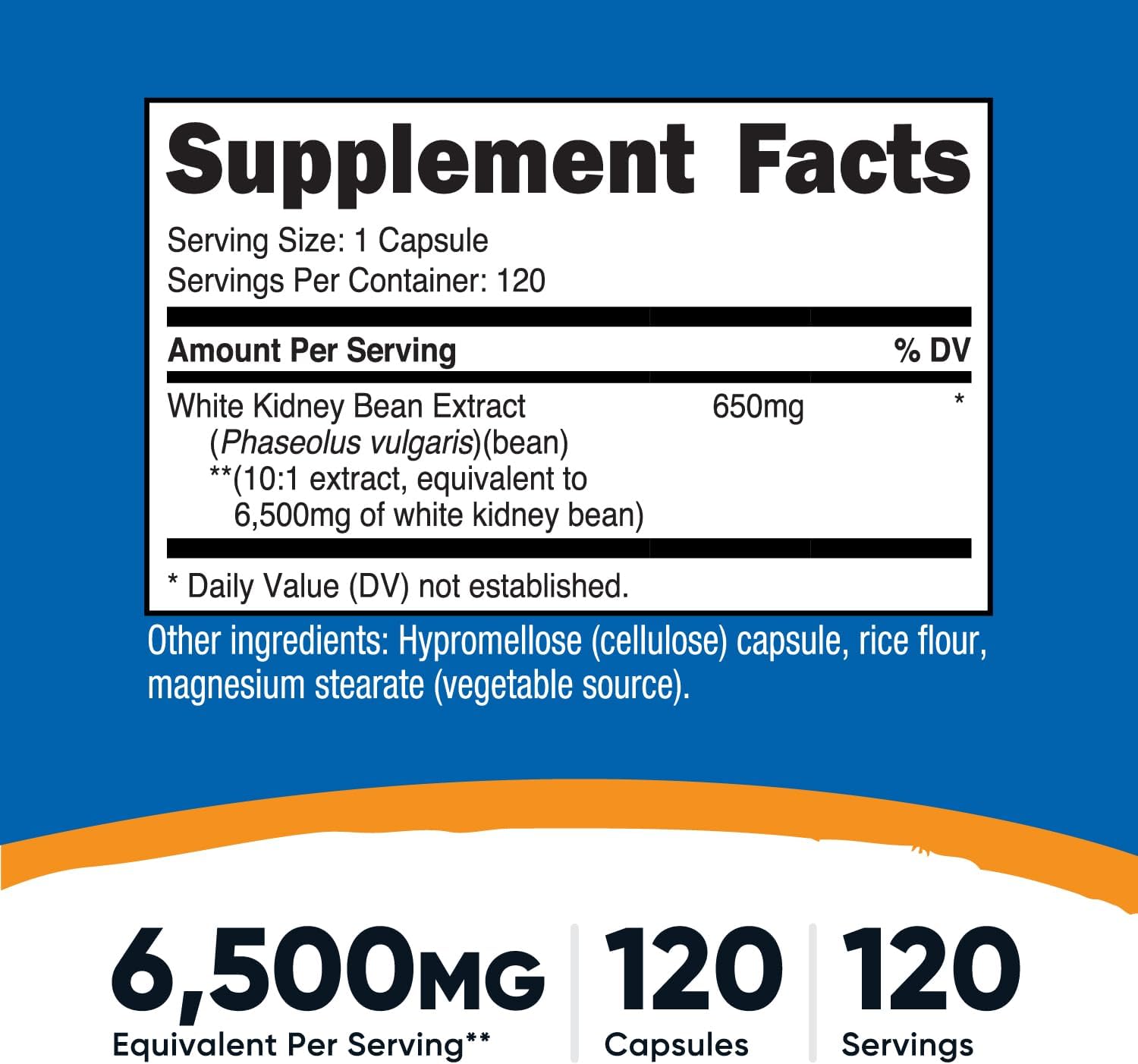 Nutricost White Kidney Beans Capsules 6,500mg Equivalent, 120 Capsules - Vegetarian Caps, Gluten Free and GMO Free