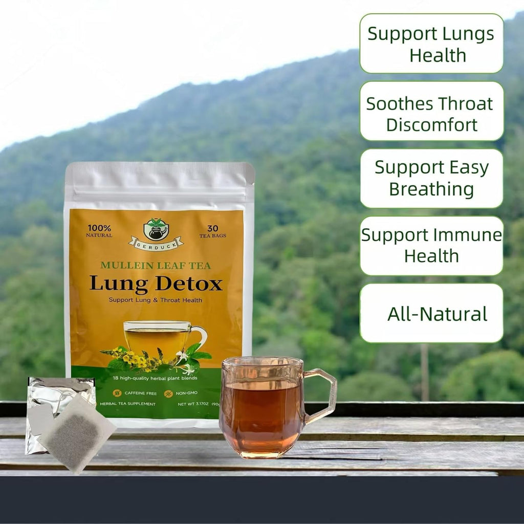 Organic Mullein Detox Tea for Smoker,Breathe Easy,Better Mullen Herbal Tea Supports Lung Health,Respiratory Cleanse,18 Premium Herbs Blend,Caffeine-Free,100% Natural,30 Tea Bags