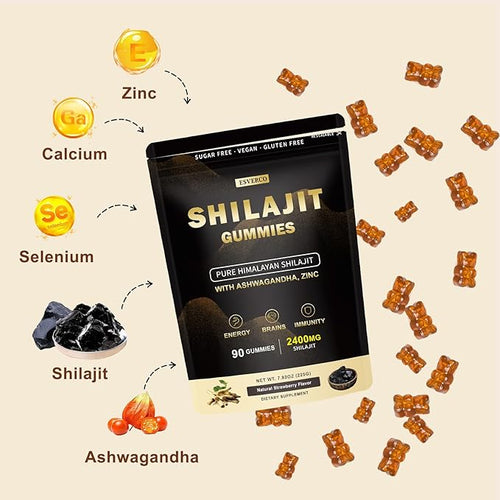 2400mg Shilajit Gummies with 2000mg Organic Ashwagandha Supplement for Men & Women, Extra Strength for Ehance Stamina, Immune Support, Vegan, for Adults, 90 Count