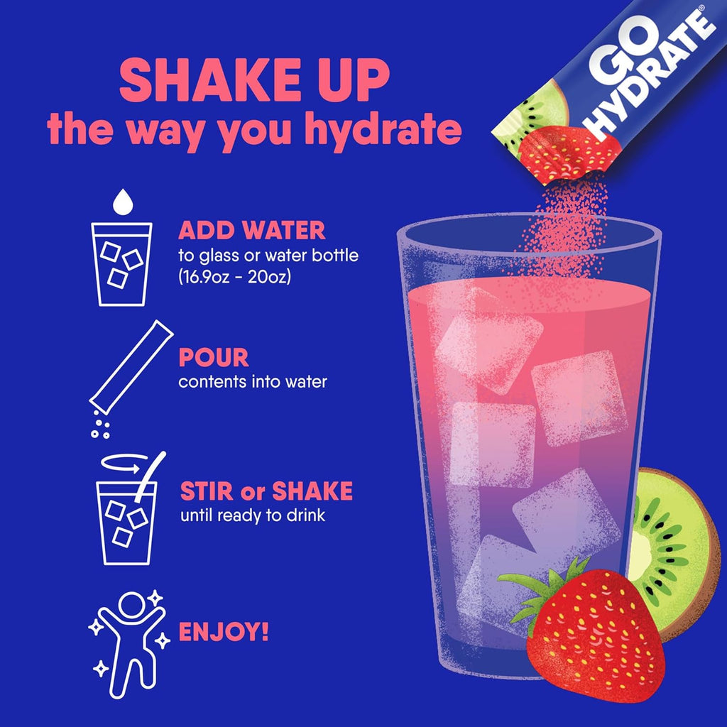 GoHydrate Low Sodium Electrolytes Powder Packets Sugar Free - Instant Hydration Daily Drink Mix - Zero Sugar Water Flavor Packet Singles with Vitamin D - (Variety Pack, 30 Packs)