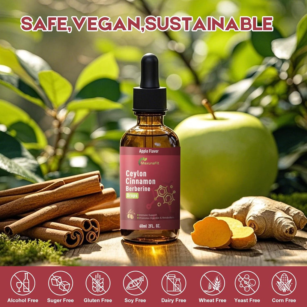 Ceylon Cinnamon Berberine Bitter Liquid Drops Supplement with Turmeric,Green Tea,Apple Cider Vinegar,Black Seed Oil for Immune System & Digestive System Supports 2 FL OZ