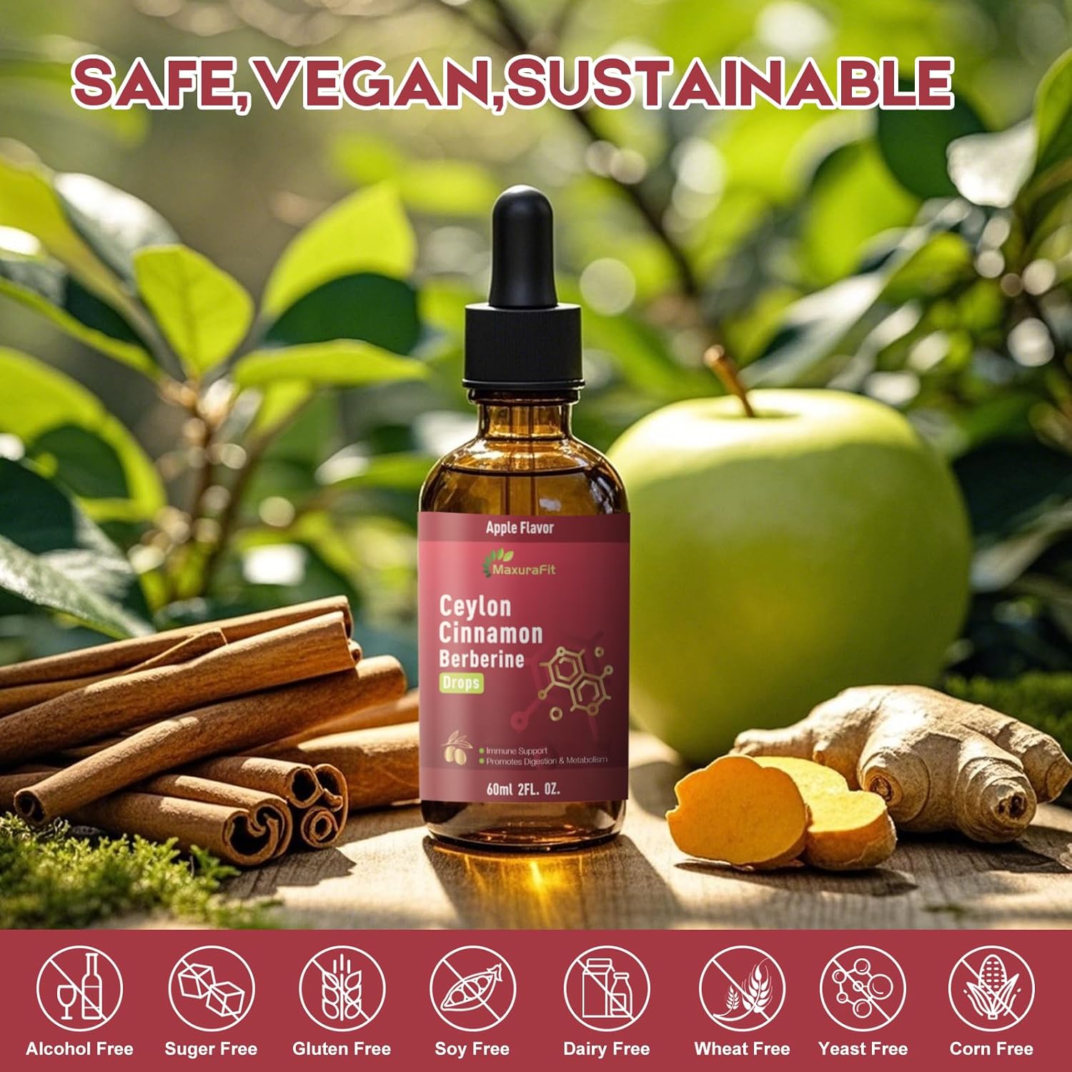 Ceylon Cinnamon Berberine Bitter Liquid Drops Supplement with Turmeric,Green Tea,Apple Cider Vinegar,Black Seed Oil for Immune System & Digestive System Supports 2 FL OZ