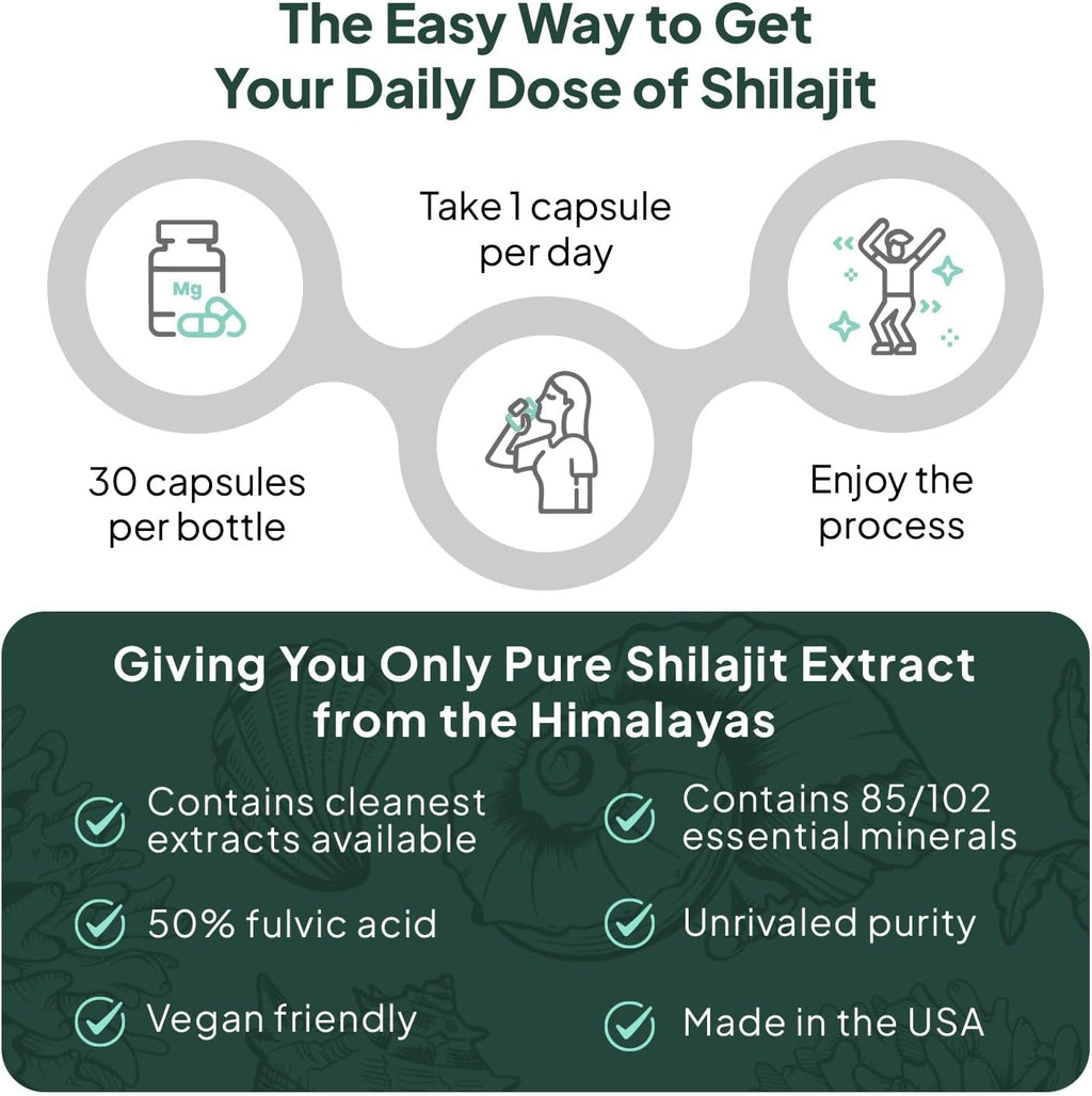 One-Per-Day Shilajit for Men and Women - Natural Shilajit Supplement for Age-Defying, Bone Strength, Hormone Support and More - 30 Shilajit Capsules