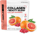 Clean Simple Eats Collagen Powder + Beauty Blend, Ruby Red Raspberry, Hydrolyzed Collagen Peptides from Grass Fed Bovine & Chicken, Hyaluronic Acid for Hair, Skin, Nail & Joint Support, 30 Servings