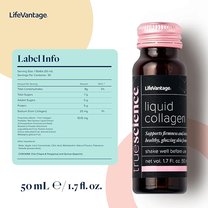 TrueScience Liquid Collagen Drink for Glowing & Firmer Looking Skin, Collagen Peptides Supplement for Women & Men, Anti-Aging, Skin Hydration & Radiance Support, 10 Bottles x 1.7 fl oz