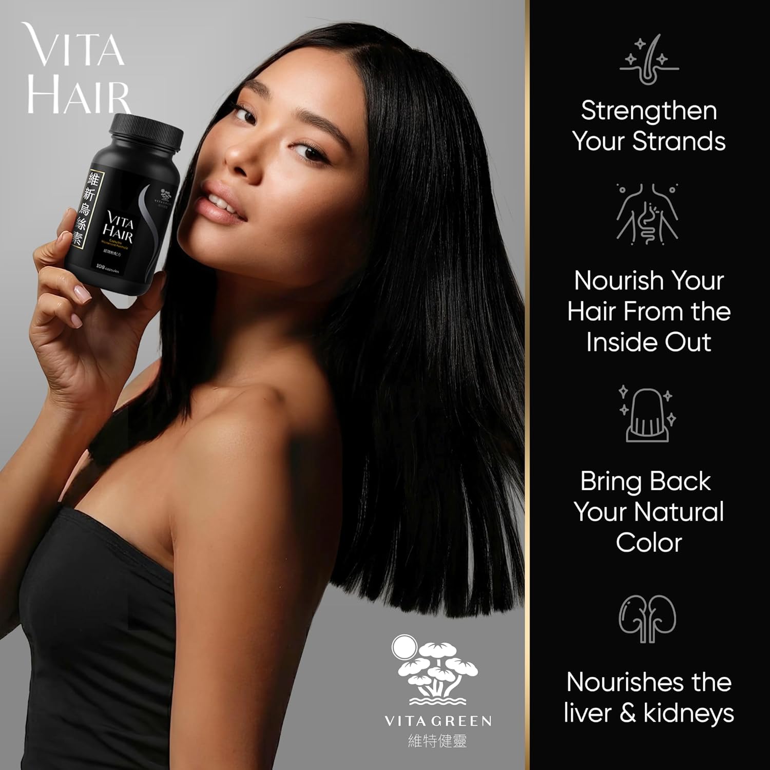 Vita Hair (Micronized Formula) Growth & Hair Loss Supplement – 100% Natural for Healthier Hair – Supports Hair Growth, Reduces Hair Loss, and Combats Graying for Men & Women – 108 Capsules