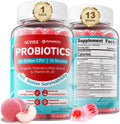 NEVISS Probiotic + Prebiotic Gummies for Adults & Kids 4+, Sugar Free Chewable 50 Billion CFUs w/Fiber, Vitamin B1 B2 D3 & Zinc, for Digestive & Gut Health, Boost Microflora Diversity, 60 Cts