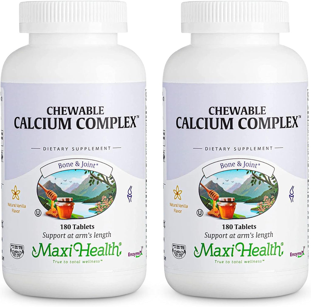 Maxi Health Chewable Calcium Complex – Vanilla Flavor Vitamin D3 and Magnesium Chewables to Help Support Bones – Kosher Magnesium and Calcium Supplement for Women and Men (180 Count, Pack of 2)