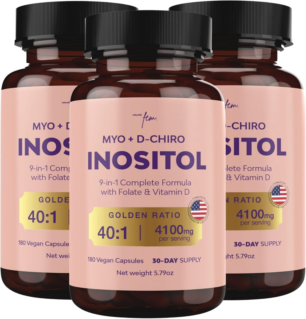 Premium Inositol Supplement 3x Bundle - Myo-Inositol & D-Chiro Inositol Supplement for Women 4100mg (40:1 Ratio) – 9-in-1 Hormonal & Metabolic Support with Folate, Vitamin B6, B12, D3, Zinc & Chromium