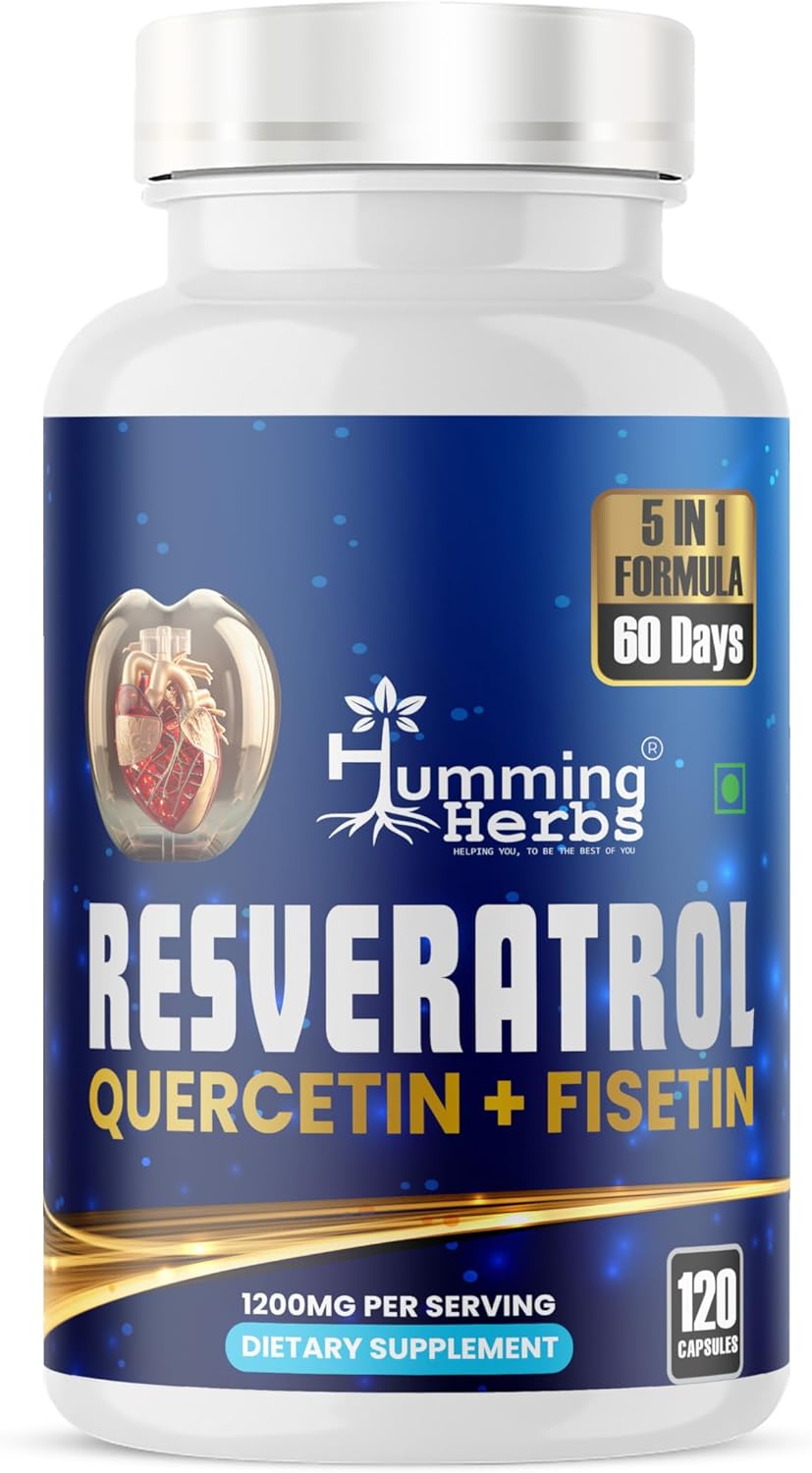 Resveratrol Supplement 1200mg – 5-in-1 Formula with Quercetin, Fisetin, Spermidine & Vitamin D3 – Cardiovascular & Wellness Support – 120 Capsules
