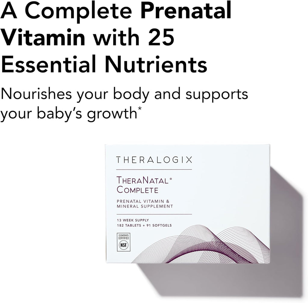 Theralogix TheraNatal Complete Prenatal Vitamin Supplement - 91-Day Supply - with DHA, Vitamin D3, Folate, Iodine, Choline, Iron, Vitamin B6 & More - NSF Certified - 182 Tablets & 91 Softgels