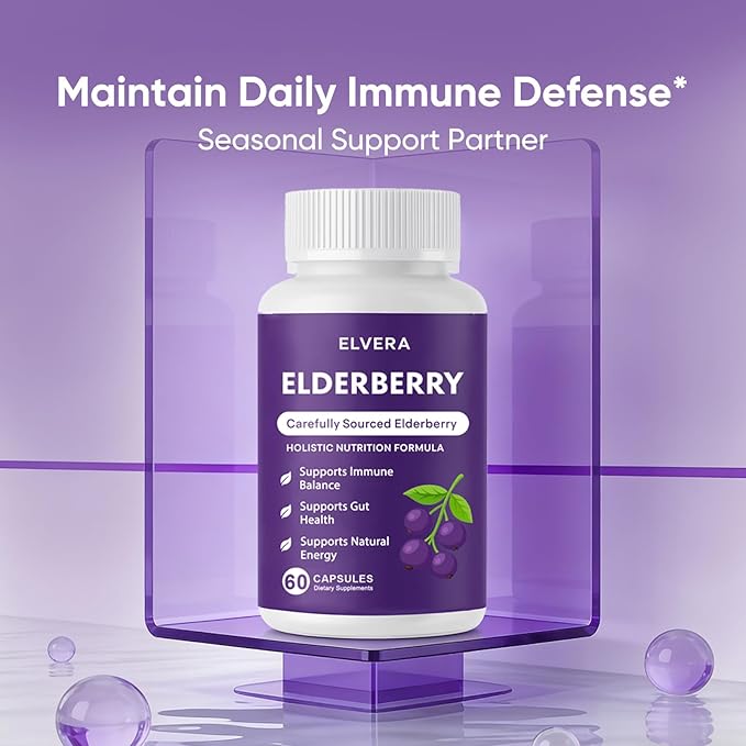 Elvera Gut Support Complex - Organic Black Elderberry Soft Capsules, with Zinc & Vitamin C – Immune Support, Digestive Balance, Natural Energy, Daily Immune & Digestive Wellness 60 Capsules