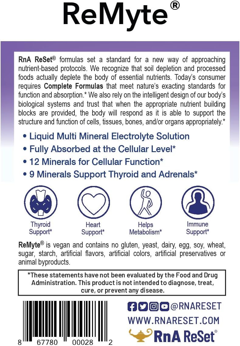 RnA ReSet ReMyte – Electrolyte Mineral Solution with Magnesium, Iodine, Selenium & Zinc, 16.2 Fl Oz (1-Pack)
