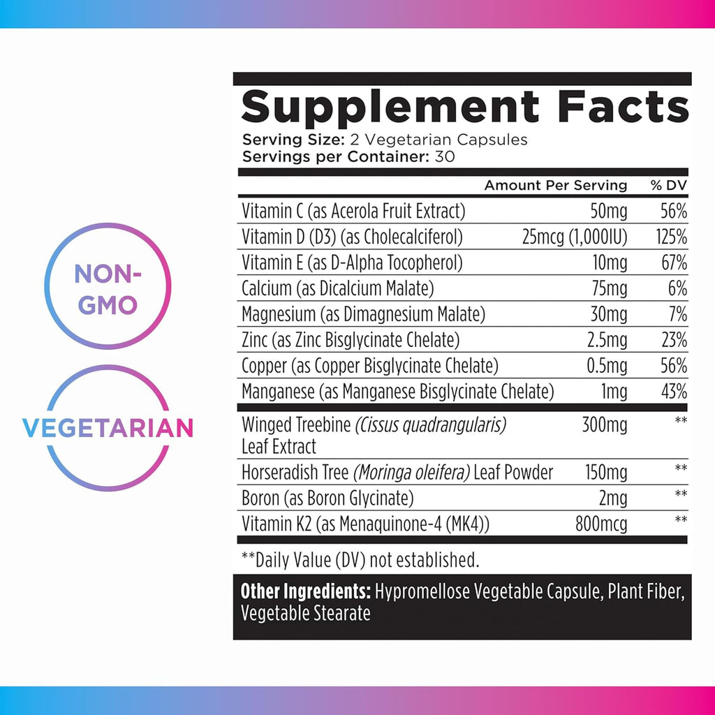 Livingood Daily Calcium Supplement for Women and Men, Bone Support with Vitamin C, Vitamin D3 K2, Magnesium, Zinc, Calcium, Vegetarian Capsules, Non GMO, Gluten Free, 60 Count