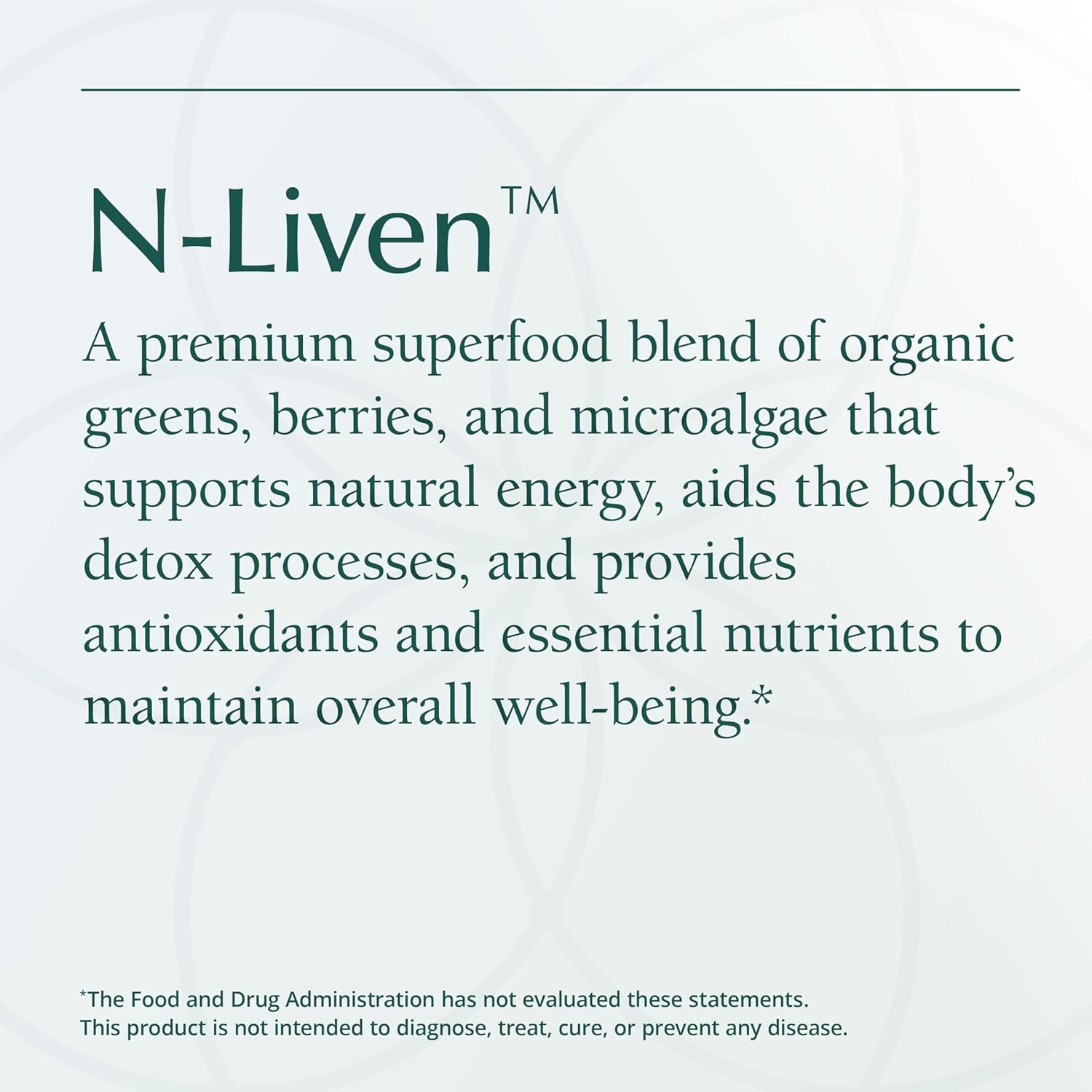 Natura Health Products N-liven Supplement - Organic Superfood Greens Powder Drink - Including Spirulina & Chlorophyll - Premier Blend of Barley Grass, Kale, Spinach, Goji Berry, Raspberry (180 Grams)