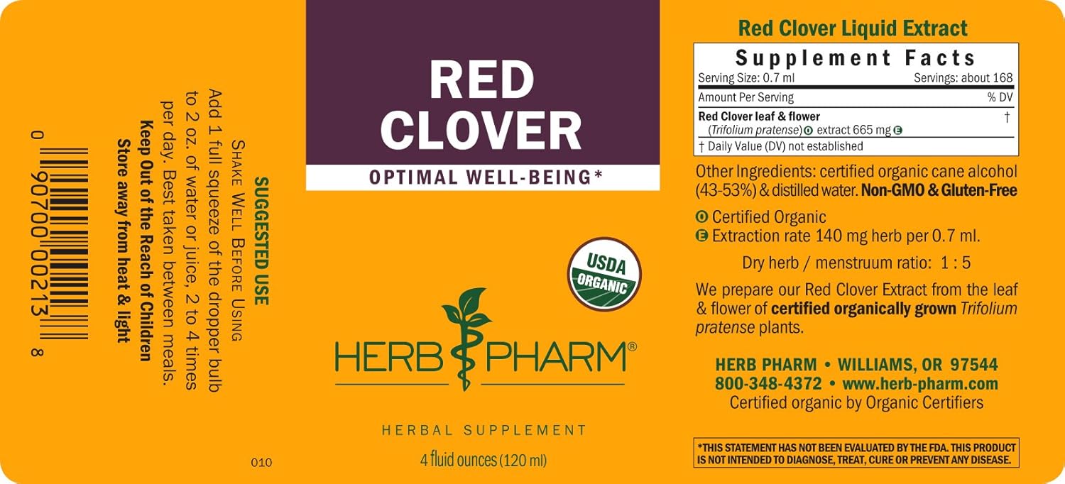 Herb Pharm Certified Organic Red Clover Liquid Extract - 4 Ounce