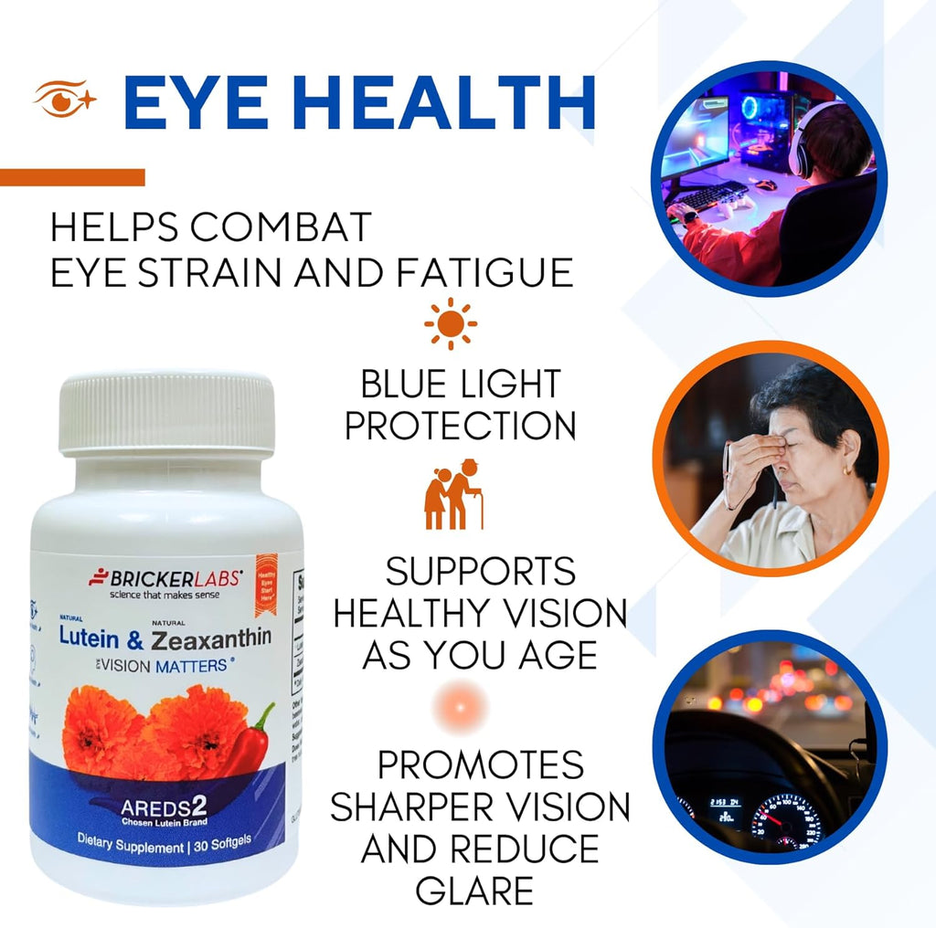 Natural Lutein + Zeaxanthin Eye Supplement – Supports Eye, Brain, and Skin Health with Macular Carotenoids, Superior Bioavailability, AREDS2 Chosen Lutein Source – 60 Soft Gels