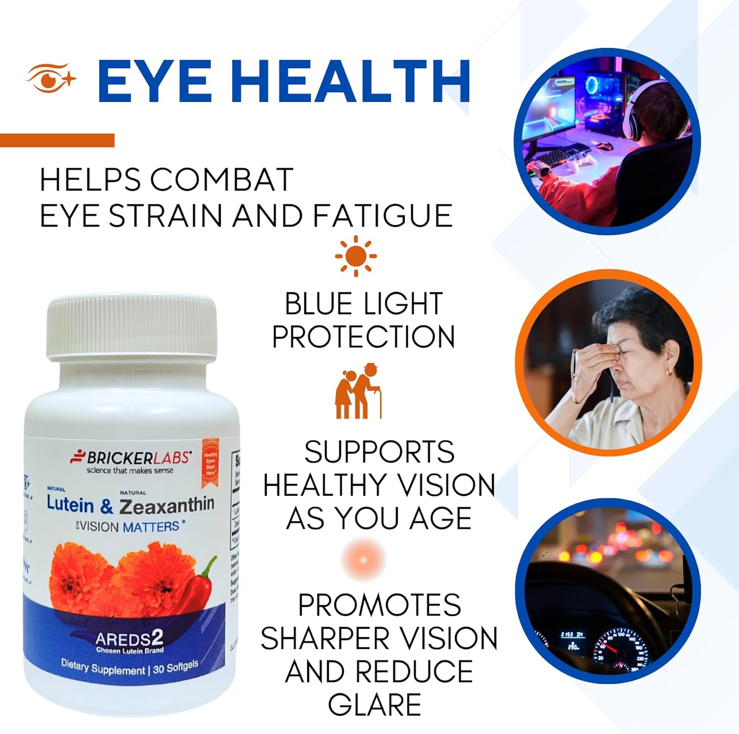 Natural Lutein + Zeaxanthin Eye Supplement – Supports Eye, Brain, and Skin Health with Macular Carotenoids, Superior Bioavailability, AREDS2 Chosen Lutein Source – 60 Soft Gels