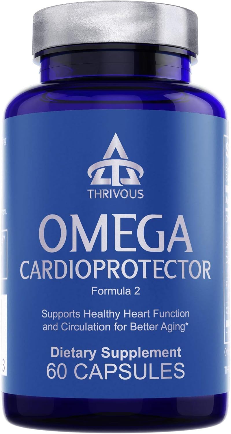 Thrivous Omega Cardioprotector – Advanced Heart & Circulation Support Supplement with AvailOm Omega-3, Garlic, Gotu Kola, Oligopin Pine Bark – 60 Vegan Capsules