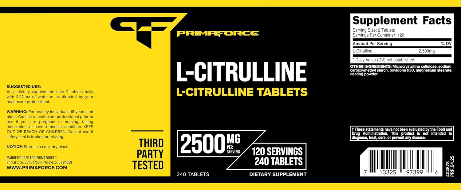 Primaforce L-Citrulline 2500mg, 240 Tablets, 120 Servings